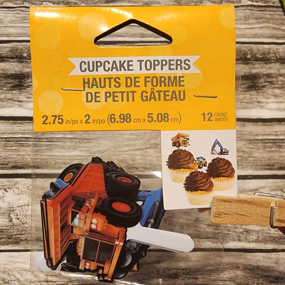 Construction cupcake picks. Set of 12 features 3 different vehicles. 2.75x2 in.